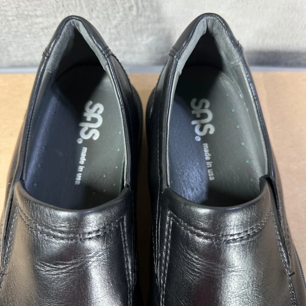 SAS Slip On Loafers Mens 10 WW Black Leather Comfort Made USA Wide Width Shoes